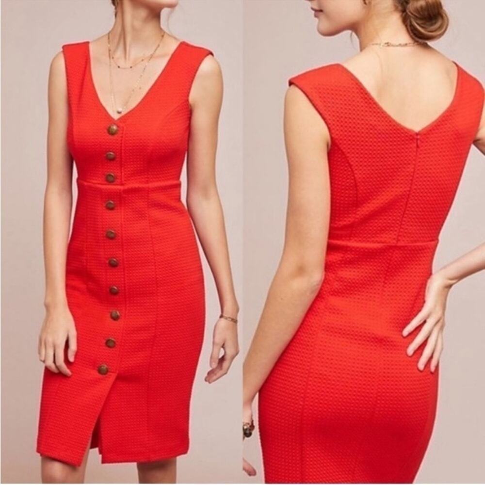 Anthropologie Maeve Quilted Button Midi Dress Red Size Small NWT